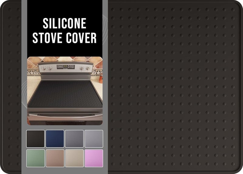 Bampanda Silicone Stove Top Cover for Electric Stove, Glass Stove Top Protector, Stovetop Cover Mat for Cooktop, Flat Range Cover, Oven Top Protector, Coffee Bar Mat, 28 x 20 in, Black - Image 1
